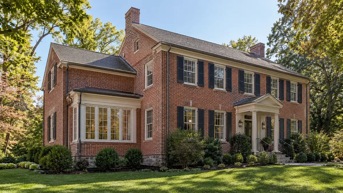 Concept rendering: brick colonial home with a matching side-wing addition in Wilmington, DE