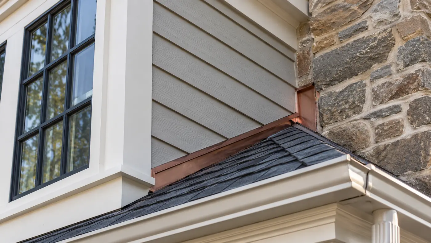 Concept rendering: home addition detail where new siding and stone meet the roofline in Wilmington, DE