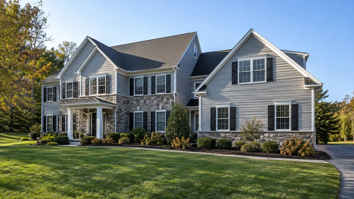 Concept rendering: second-story addition on a stone and siding home with dormers in Wilmington, DE